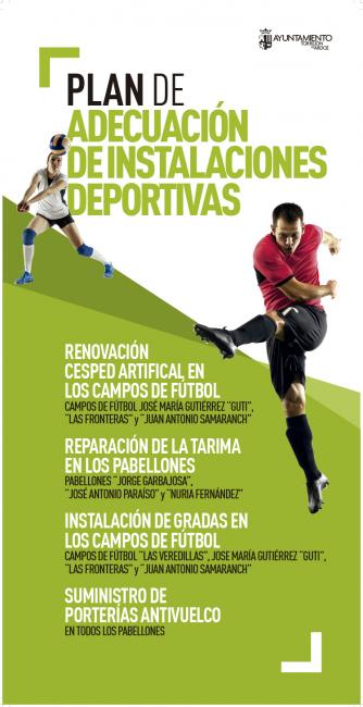 Presentado el Plan de Adecuación de Instalaciones Deportivas que contempla la renovación de césped artificial en tres campos de fútbol y la reparación de la tarima en tres pabellones, entre otras actuaciones