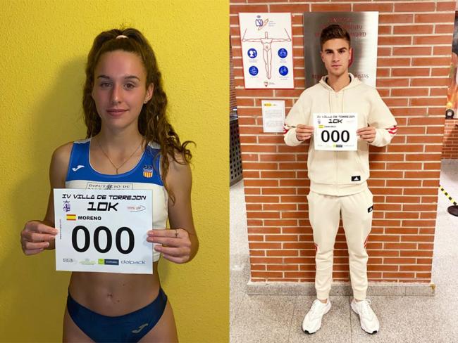 Los atletas de Torrejón de Ardoz Andrea Moreno y el olímpico, Pablo Sánchez-Valladares, apoyando la carrera Villa de Torrejón 10K