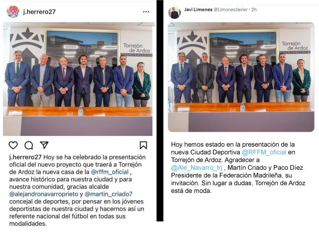 Rotundo apoyo del deporte torrejonero al histórico acuerdo logrado por el alcalde, Alejandro Navarro Prieto, para que la RFFM construya su Ciudad Deportiva en Torrejon de Ardoz