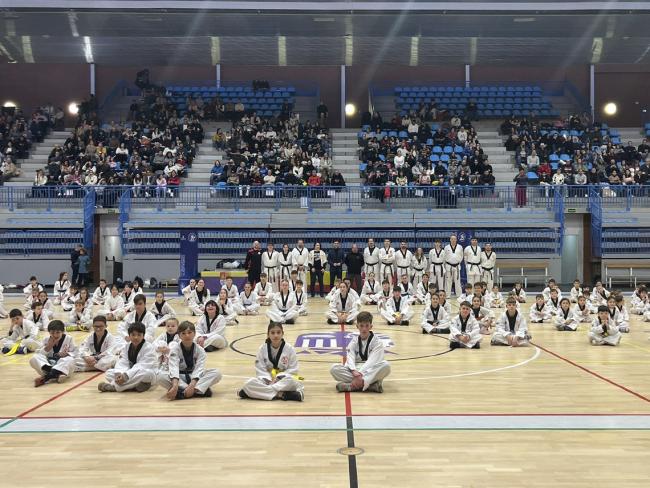El alcalde, Alejandro Navarro, y la concejala de Deportes y Turismo, Miriam Gutiérrez, en la exhibición de taekwondo